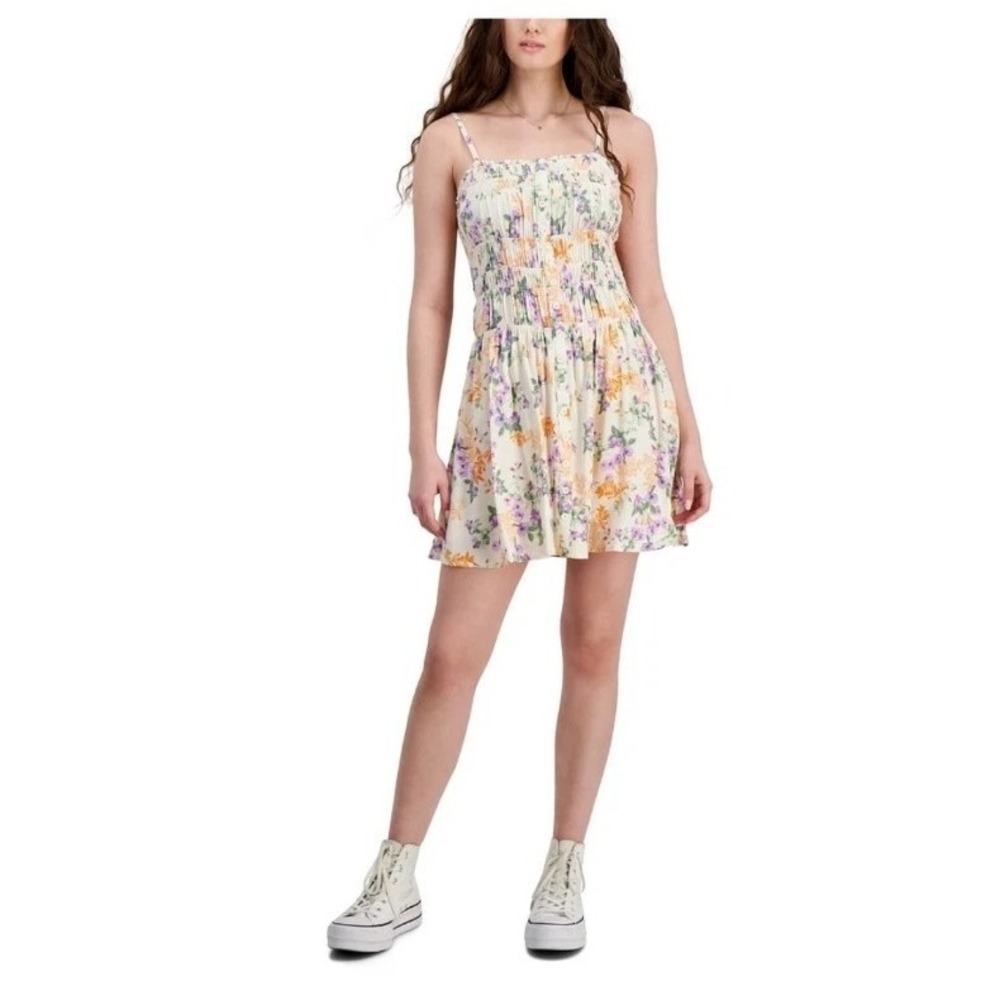 Hippie Rose NWT Dress Junior Smocked Flower‎ Sleeveless Button Front Floral